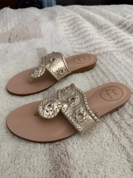 Jack Rogers Metallic Gold Leather Sandals - Picture 1 of 4